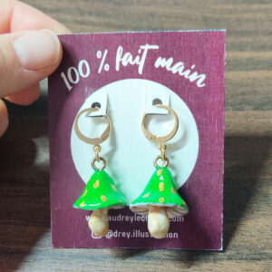 Boucles d'Oreilles - Champignon Vert